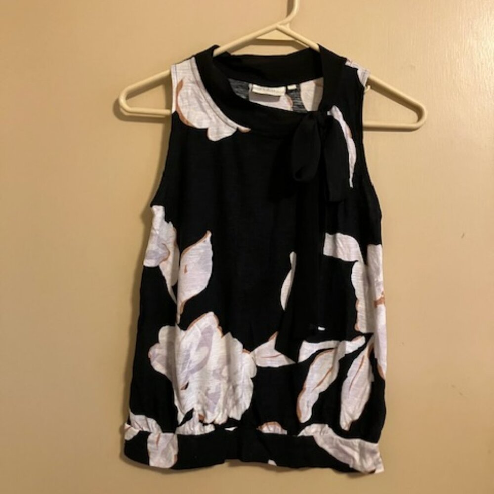 Anthro Sleeveless Floral Top with Bow